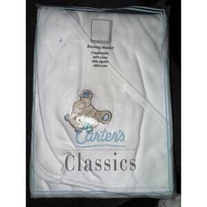 Vintage Carters Baby Blanket White Blue Embroidered Bear New In Package Cotton